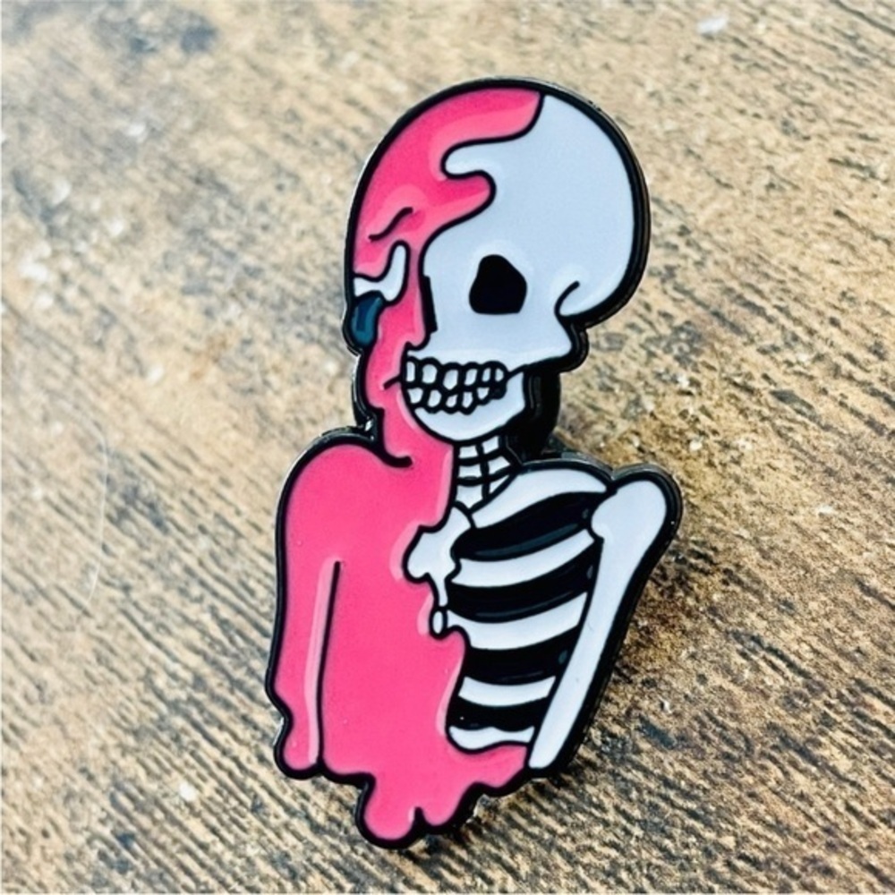 Skeleton with Pink Slime Enamel Pin, NWT